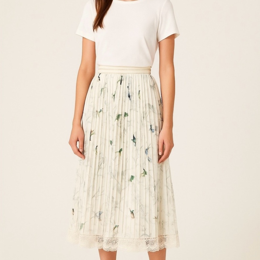 Ted Baker Cream Floral Midi Skirt